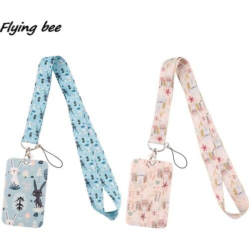 Flyingbee X2034 Animal Cute Rabbit Cartoon Key Chain Lanyard Gifts For Child Friends Phone USB Badge Holder Necklace Card Holder
