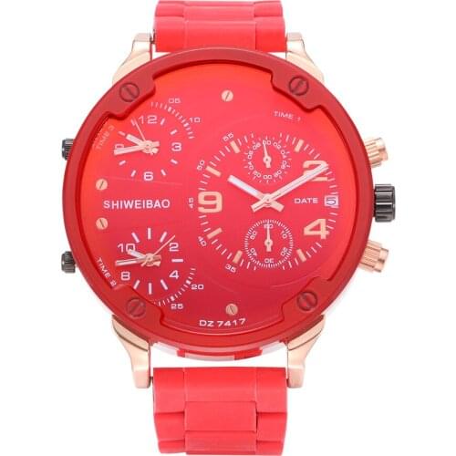 52mm Big Case Watch Men 3 Time Zones Chronograph Waterproof Sports Mens Quartz Watches Silicone Steel Military Relogio Masculino