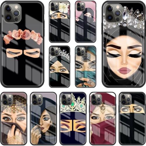 Tempered Glass Case For Apple iPhone 11 Pro Max 12 Mini XR 7 8 Plus SE 2020 X XS 6 6S Phone Cover Funda Crown Hijab Face Muslim