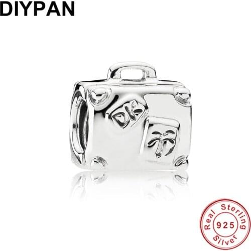 Suitcase Bag Charm Beads Fit Original Pandora Bracelet Charm 925 Sterling Silver Charm Pendant Bangle Women Jewelry Berloque