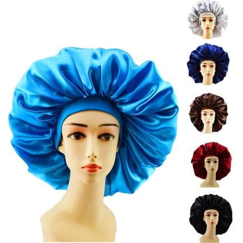 Hot Style Large Satin Rubber Band Hair Care Satin Chemotherapy Hat Stretch Wide-brimmed Night Hat A Variety Of Colors To Choose