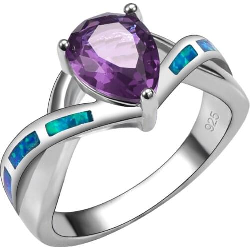 Purple Crystal Zircon With Blue Fire Opal 925 Sterling Silver High Quantity Ring Jewelry For Woman Size 6 7 8 9 10 R1440