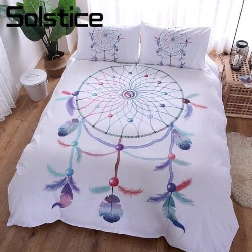 Solstice Home Textile Bedding Sets Dream Catcher White Duvet Cover Pillowcase Feather Girls Kid Teenage Double Queen King 2/3Pcs