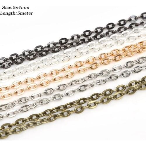 5x4mm 5 Meters/lot Tone Plated Flat Link-Opened Iron Metal Chains For Jewelry Making Necklace Bracelets DIY Jewelry Findings