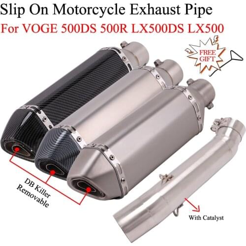 Motorcycle Exhaust Modified Escape With Catalyst Middle Link Pipe 51mm Muffler Motocross DB Killer For VOGE 500R LX500-A 500DS