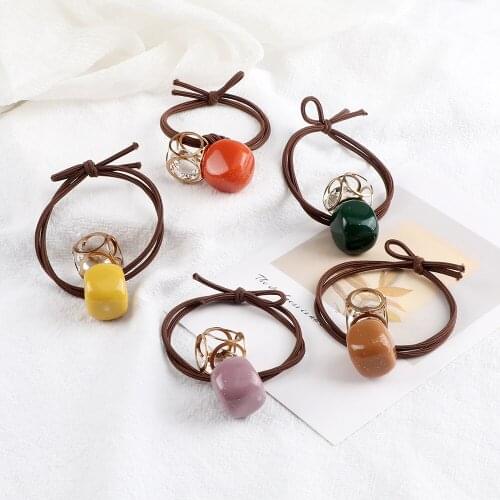 Trendy Acrylic Cube Hair Band Girl Creative Hollow Metal Crystal Pendant Headband Women High Elastic Scrunchies Accessories Gift