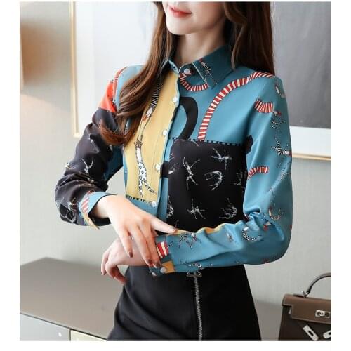 2021 Spring New Korean Blue Printing Womens Long Sleeve Casual Shirt, Fashionable Cool And Comfortable For Girls B023