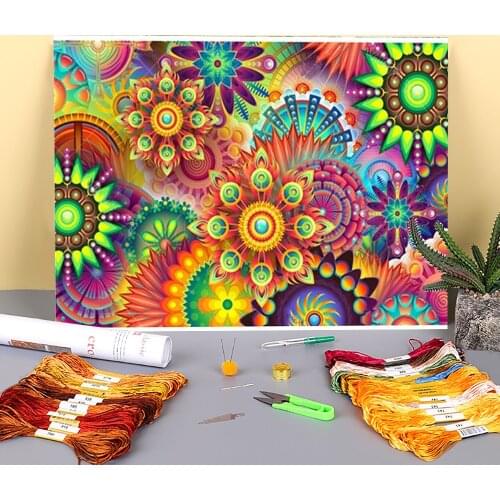 Region Mandala Printed Fabric 11CT Cross Stitch Kit Embroidery DMC Threads Sewing Handiwork Handicraft work Package Design