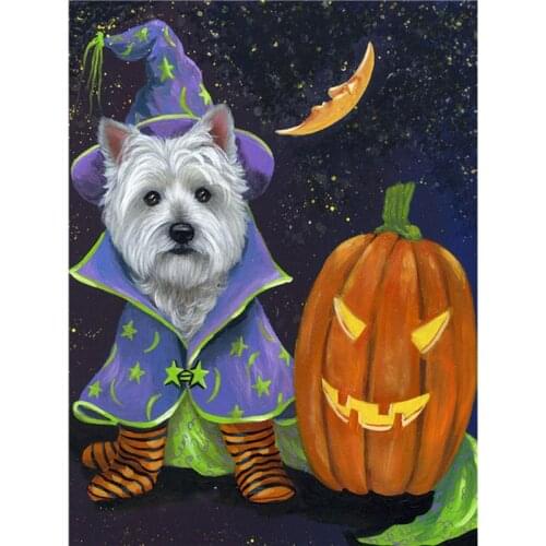 Full Square Diamond Painting Halloween Pumpkin Diamond Embroidery Dog Animal Mosaic Home Decoration Handmade Gift