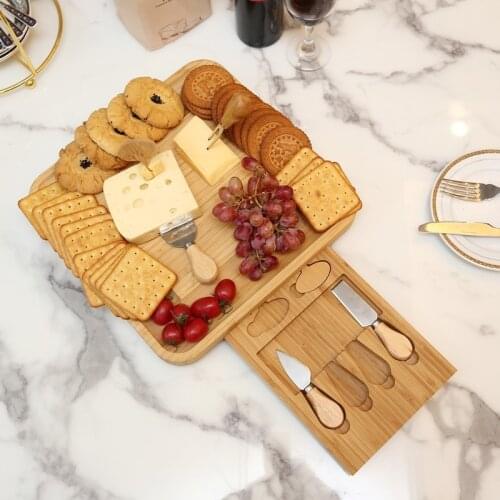 Cheese Board With Cheese Sign Stainless Cheese Knife Slicer Fork Mini Cutting Board Bamboo Cooking Cake Trays HW089