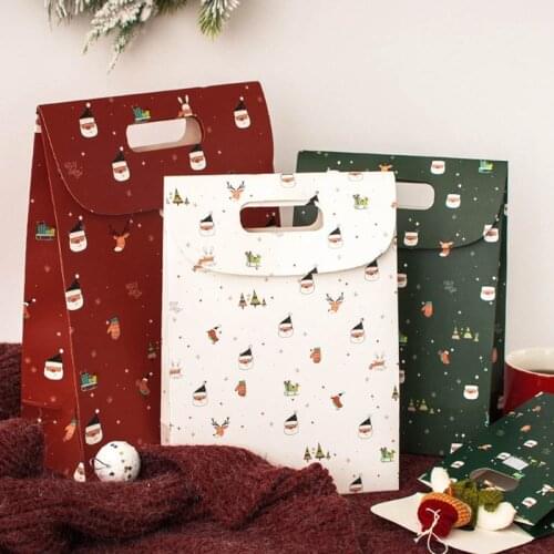 Christmas Gift Bag Self-adhesive Kraft Paper Bags Cartoon Santa Printed Packaging Gifts Box Paper Christmas Present Bag Decor