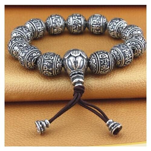 Handmade 100% 925 Silver The Chinese 12 Animals Beads Bracelet Pure Silver Good Luck Symbols Wrist Mala Bracelet