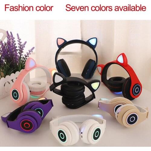 Cute Cat Ear Wireless Headset LED Bluetooth Headphones Foldable Stereo Headphone Over Ear Music Gaming Earphones For iPhone iPad