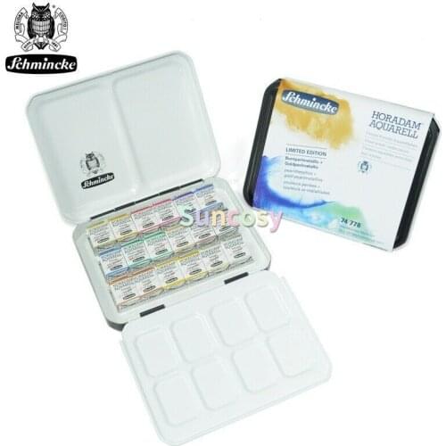 SCHMINCKE Horadam Watercolor Gold-Pearl Metallic Ltd Edtn 18 Half Pan Travel Set Artist Quality Water Color Pigments
