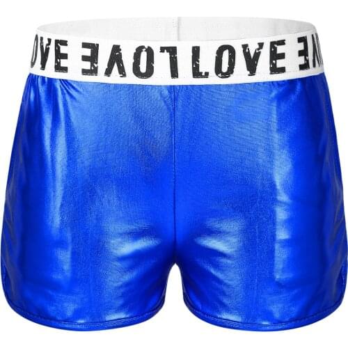 Girls Shorts Kids Glossy Metallic LOVE Printed Elastic Waist Shorts Bottoms Dance Clothes Stage Performance Gymnastic Workout