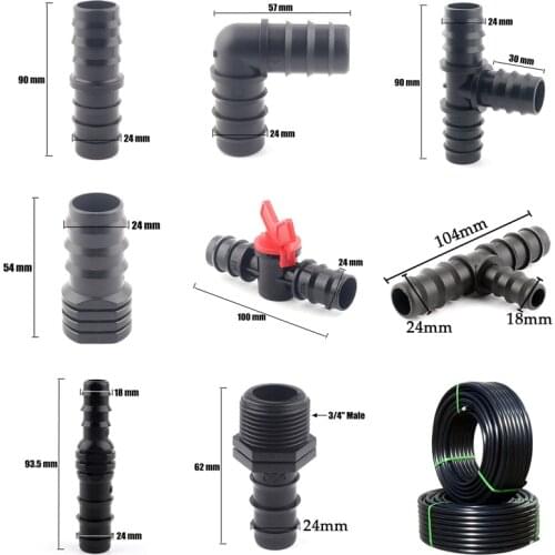 5pcs 25mm PE Pipe Connector Garden Watering Hose Joints Equal Tee Elbow Straight Connectors Agricultural Irrigation Fittings