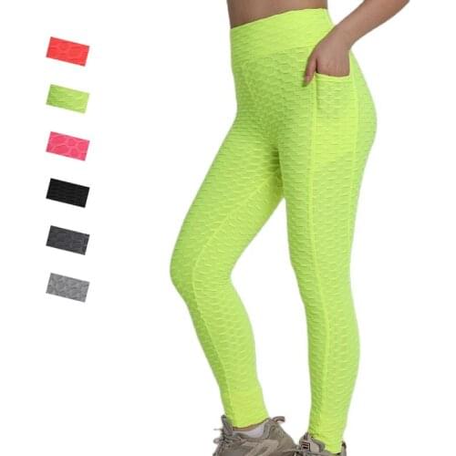 Fitness Sports Leggings With Pocket Peach Buttock High Waist Sexy Tights Jacquard Bubblecandy Color Yoga Pants