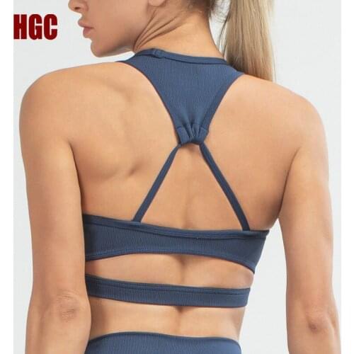 HGC Sports Bra Padded Push-up Yoga Crop Top Women High Impact Workout Halter Gym Tank Top Beautiful Back Elastic Fitness Vest