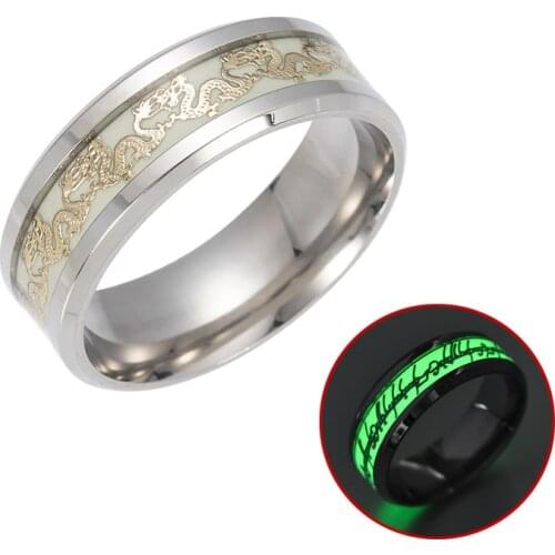 Luminous Dragon Rings for Men Silver Color Stainless Steel Women Rings Punk Glow In The Dark Ring Couple Jewelry