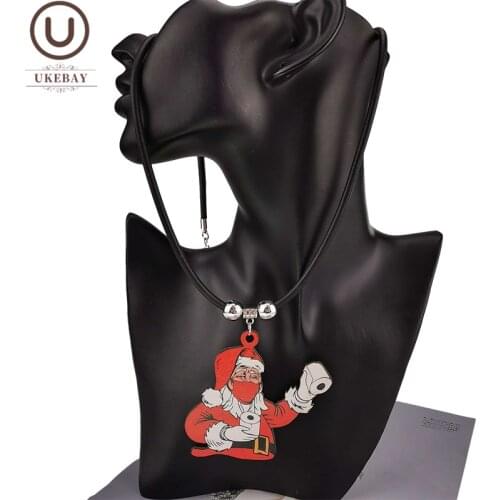 UKEBAY NEW Santa Claus Pendant Necklaces For Women Christmas Jewelry Gift Mom Long Necklace Fashion Boho Sweater Chain For Party