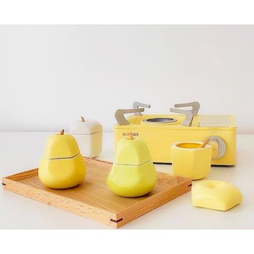 Funny Pear Seasoning Jar w/Spoon Creative Fruit Shape Leakproof Ceramic Condiment Storage Container Spice Jars Kitchen Supplies