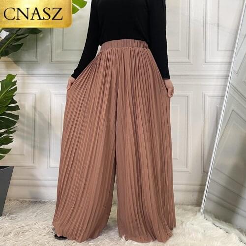 2021 Latest Plus Size Fashion Womens Pleated Casual Pants Chiffon Wide-Leg Pants Women Long Casual Loose Wide Leg Pants