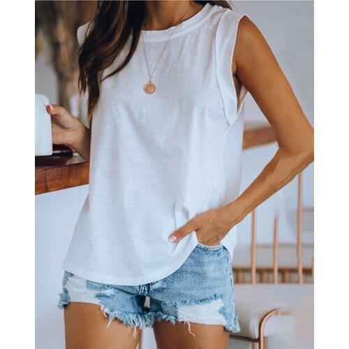 2020 Fashion Women Summer Elegant Solid Sleeveless Casual Top