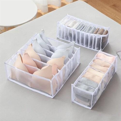 1 Set of 3PCS Nylon Underwear Storage Box Compartments Bra Storage Case Flexible Underwear Organizer Box Multi-purpose Grids Sto