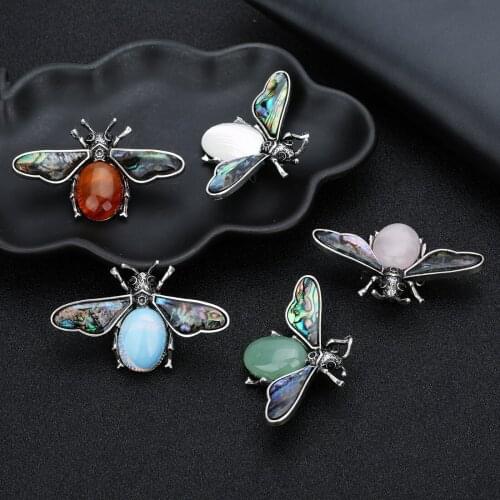 1pc/lot Mother of Pearl Shell Natural Paua Abalone Shell Pendants Green Aventurine Bee Pin Brooches for DIY Insect Jewelry F764