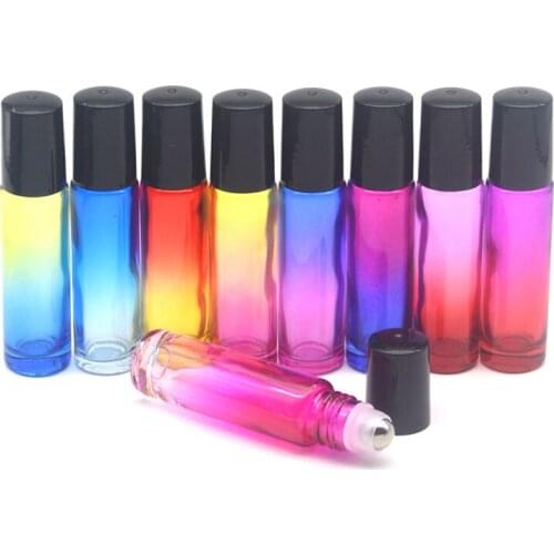 100pcs 10ml Gradient Colorful Roller On Glass Bottle Empty Fragrance Perfume Essential Oil liquid 10cc Roll Bottle