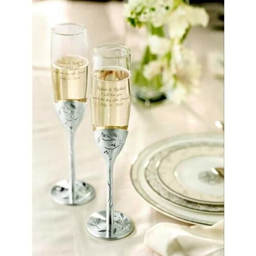 2PCS Personalized Leaves Motif Wedding Toasting Flutes Set,Engraved Glass Champagne Flutes,Custom Party Gifts For Bride Groom