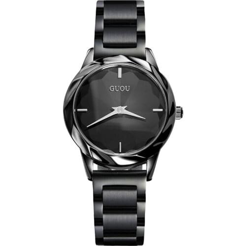 2019 Fashion Luxury Guou Watch Reloj Mujer Rose & Colors Purple $ Black Stainless Steel Quality Ladies Quartz Women Watches