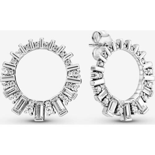 2021 New Free Shipping Authentic 925 Sterling Silver Sparkling Ice Cube Circle Stud Earrings For Women DIY Jewelry S925 Earring