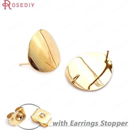 33747)10PCS 22.5*19MM 24K Gold Color Brass Glossy Arc Surface Oval Stud Earrings Pins High Quality Jewelry Findings Accessories