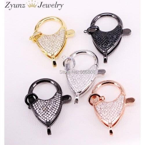 5PCS ZYZ324-9785 Micro Pave Lobster Claw Clasp/Link Connector, Micro Pave CZ Clasps with Clear CZ, Black CZ Clasp