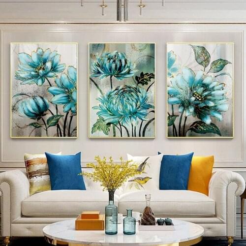 5d diy diamond painting blue flower full square round drill diamond embroidery rhinestone kit triptych home decor