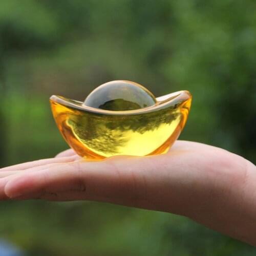 6cm Crystal Paperweight Yellow Shoe-shaped Gold Ingot Ornaments Glass Crafts Home Decor Miniature Quartz Fengshui Figurines