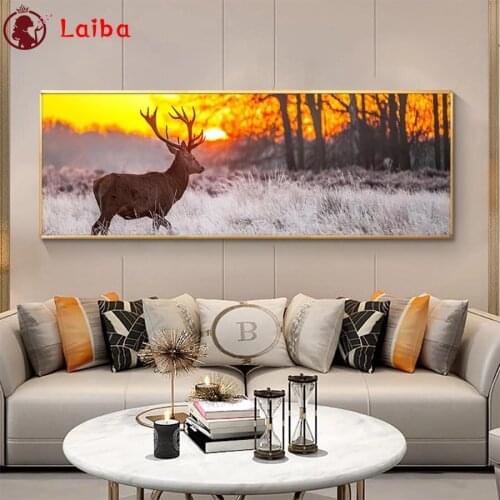 5D DIY diamond painting Modern animal art, sunset deer scenery cross stitch full square round diamond Emeroidery mosaic painting