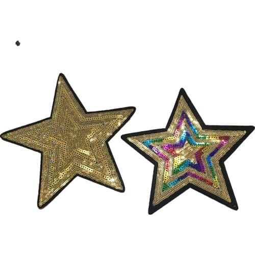 2PCS/lot Large Gold/Colorful Stars Sequined Iron on Patches for Clothes DIY Decoration Accessories Star Sequins Appliques Patch