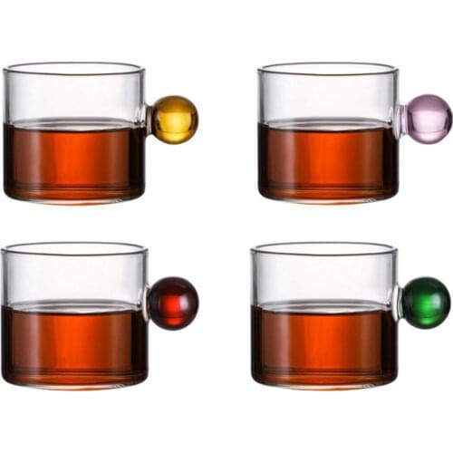 120ml Handle Tea Cup Small Capacity Unique Design Glass Ball Handle Nordic Style Milk Coffee Water Cup Gift Kitchen Bar Supplies