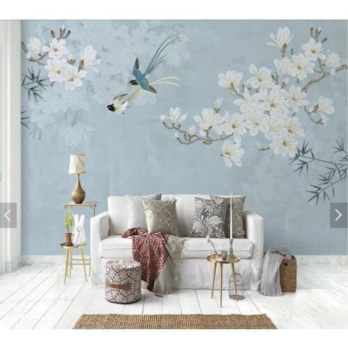 Custom floral wallpaper, magnolia flower and bird mural for living room bedroom sofa background home decor papel de parede