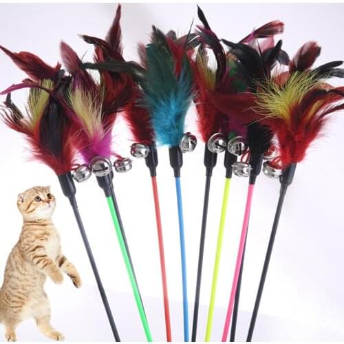Hot Sale Cat Toys Random Color Make A Cat Stick Feather Black Coloured Pole Like Birds With Small Bell Natural 1PCS