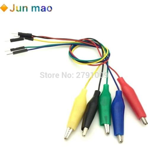 5pcs DuPont Line Male head to 35mm Crocodile Clamp Connection Cable Connector Circuit Connection Line DIY Red, Black, Yellow, Gr