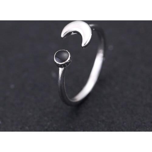 High-quality 925 Sterling Silver Jewelry Female Personality Open Ring Simple Style Drops of glue Ring Moon Ring