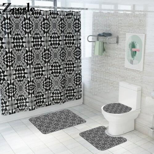 Bath Mat Shower Curtain Carpet Toilet Seat Cover Mat Bathroom Non-slip Mat Set Anti Slip Mat for Bathroom