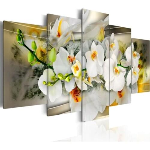 Kufwkey 5pcs Full Square Drill 5D DIY Diamond Painting "orchid flower" Multi-picture Combination 3D Embroidery Mosaic Home Decor