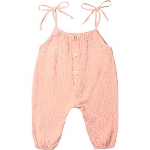 Toddler Baby Girls Summer clothes off shoulder strap Button solid Romper square collar sleeveless kids Jumpsuit one pieces