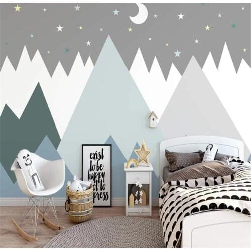 Milofi custom 3D wallpaper mural hand-painted cartoon geometric mountain moonlight living room bedroom background wall decoratio