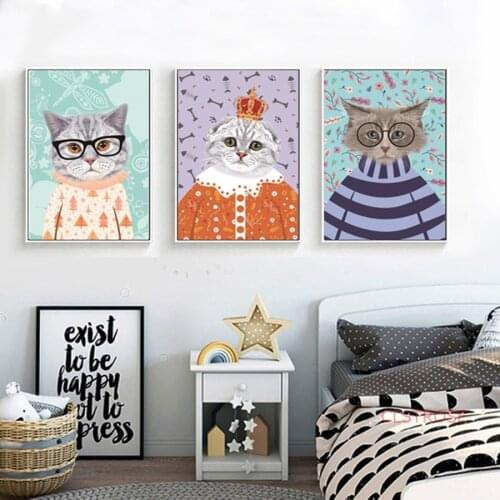 Cute Cartoon Nordic Poster Creative Animal Cat Canvas Painting Childrens Room Art Wall Pictures For Nursery Decoration No Frame