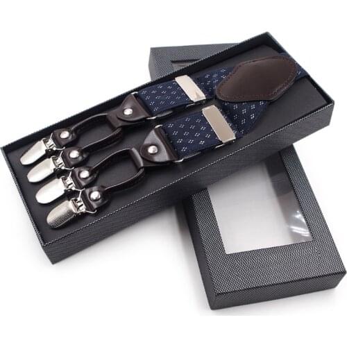 Fashion Men Jacquard Y-Shape Suspender Non-Slip 6 Clips Elastic Adjustable Pant Braces Gift New